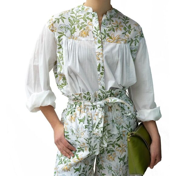 HANNAH Artwear Eos Floral Long Sleeve Cotton Blouse Top in Limoncello Sz US 4 - Picture 6 of 16